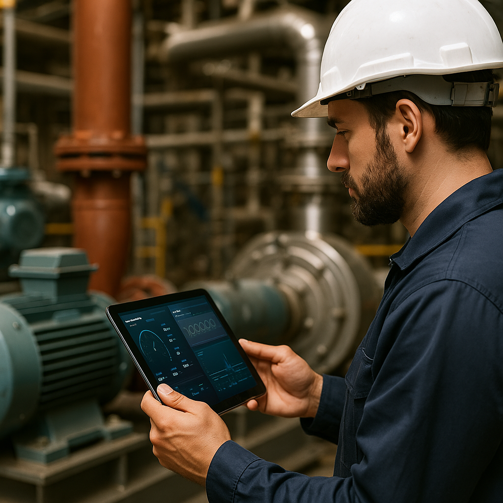 Technician monitoring predictive maintenance dashboard